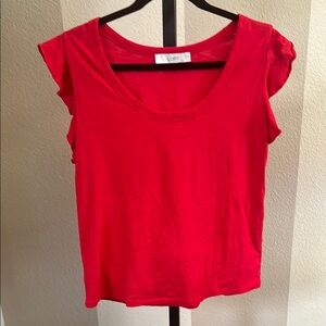 LOFT Red Flutter Sleeve Ruffled T-Shirt